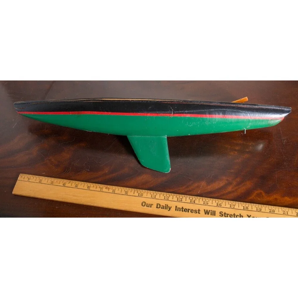 Vintage Wood Pond Yacht Sailboat Hull Green Red Black Model Boat 22